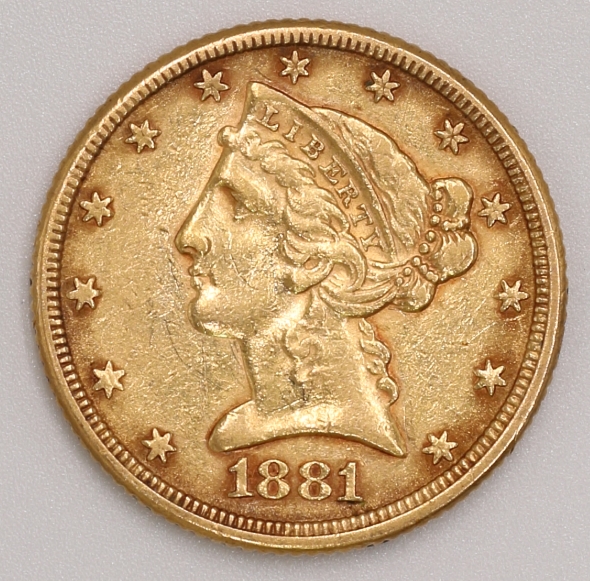 1881 Coronet Head Half Eagle Gold Coin 5 Dollar 自由女神像王冠頭半鷹幣 五美元